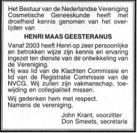 Overlijdensbericht Henri MG (2008) gepubliceerd in het NRC van 24-11-2008.